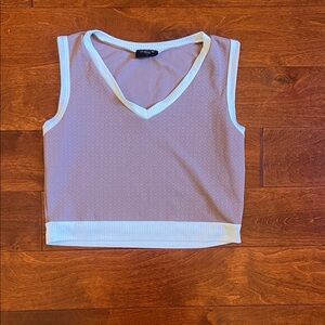 Chic White and Taupe V-Neck Crop Top